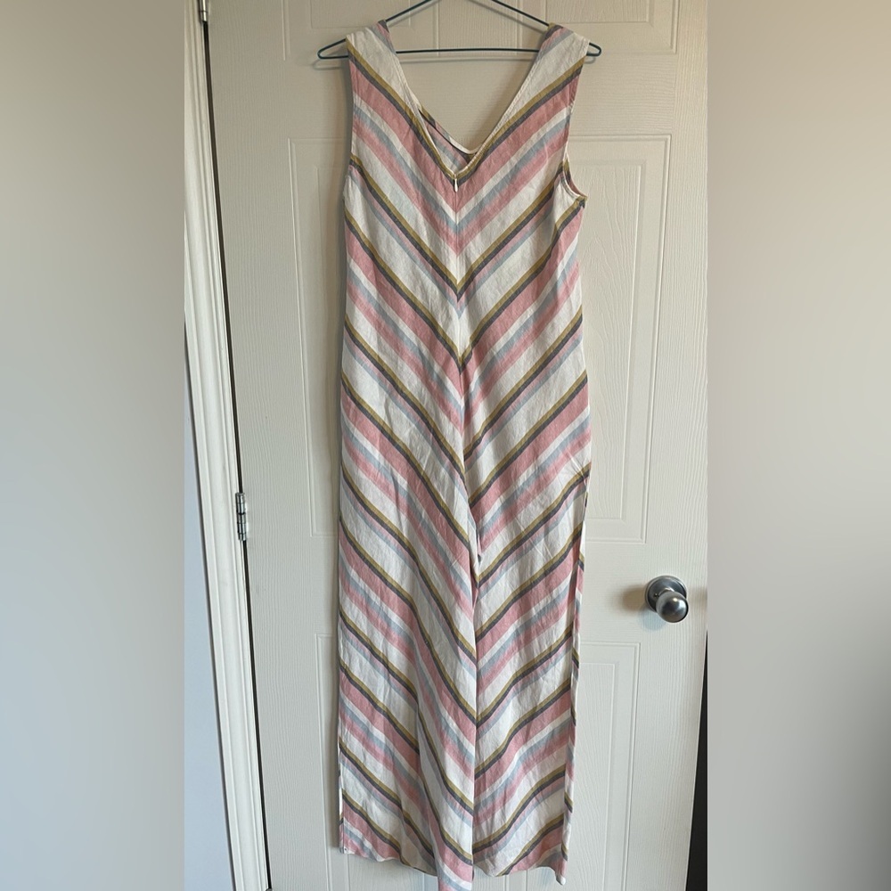 CHARLIE B Striped Linen Coastal Jumpsuit Wide Leg Pink White XS - Picture 7 of 16